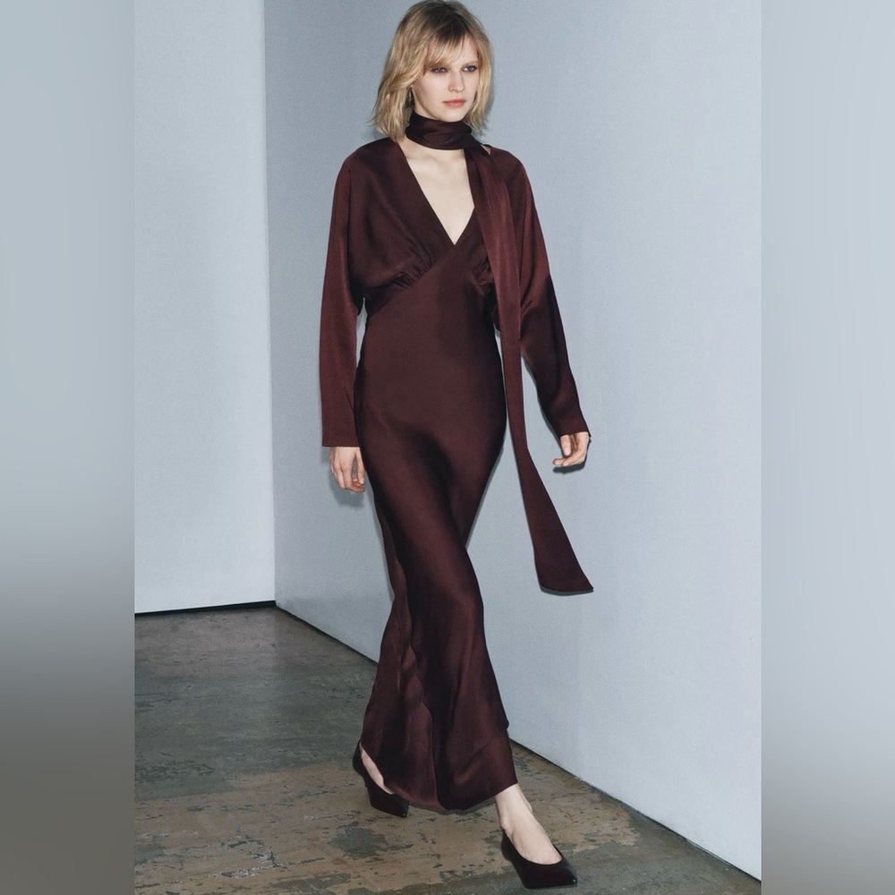 Zara Long Sleeve Wrap Dress — Dark Brown